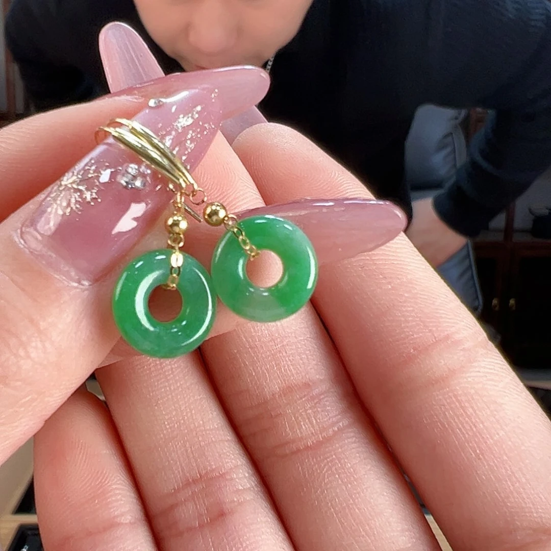 翡翠耳饰18K金镶嵌耳环7