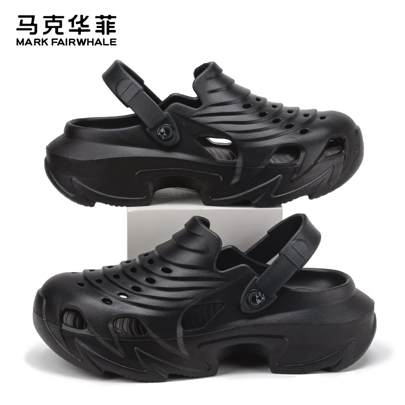 马克华菲包头男士洞洞鞋防滑厚底休闲外穿沙滩软底舒适踩屎感拖鞋