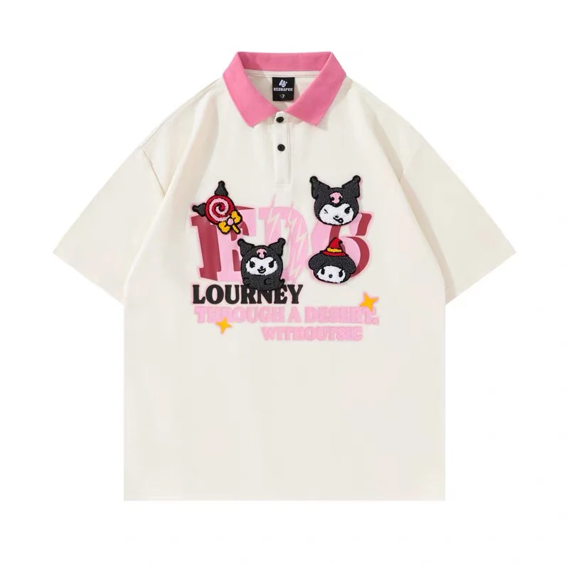 学生刺绣时尚美式透气Polo衫潮流印花上衣短袖夏季