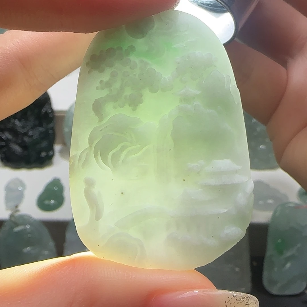 定制翡翠未镶嵌天然缅甸翡翠山水