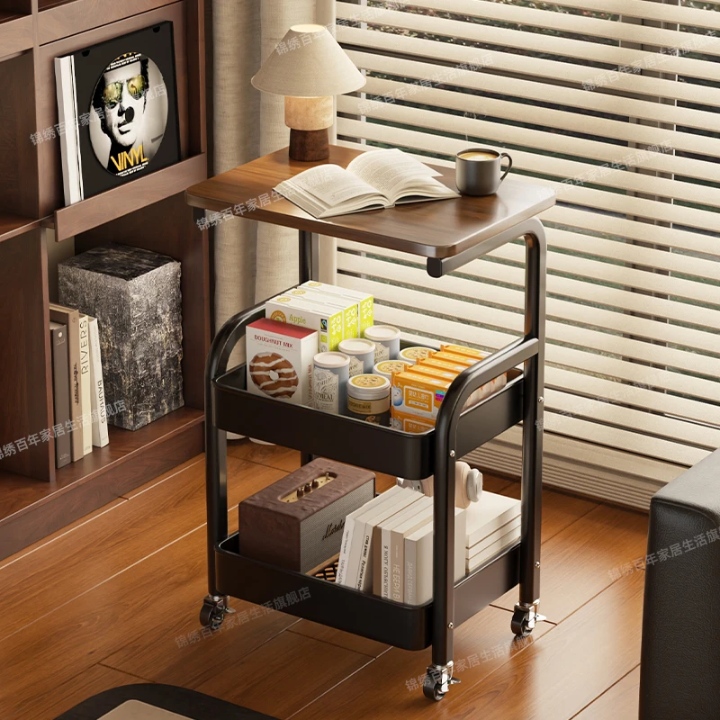 小推车零食置物架复古多层收纳架中古风客厅可移动收纳落地储物架
