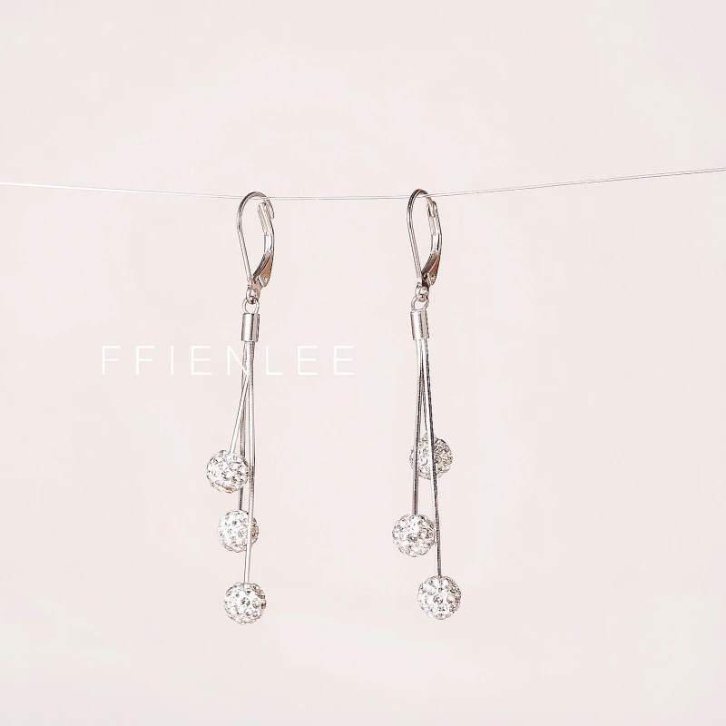 925银耳饰  <樱桃> 性感个性圆球镶钻长款流苏耳钩高级感耳饰