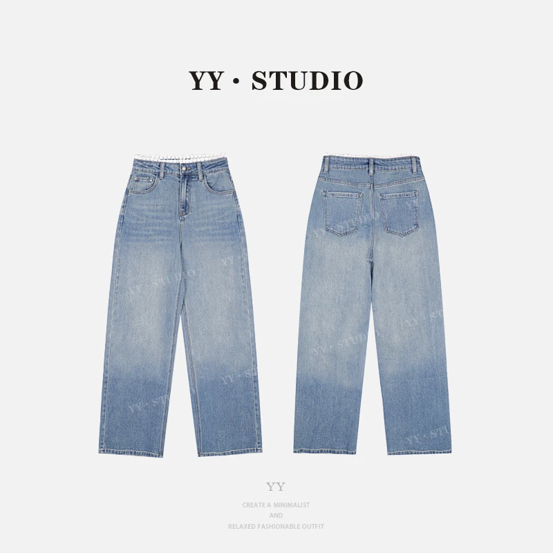 【YANYAN】春夏休闲百搭蕾丝花边牛仔直筒裤YY-4066