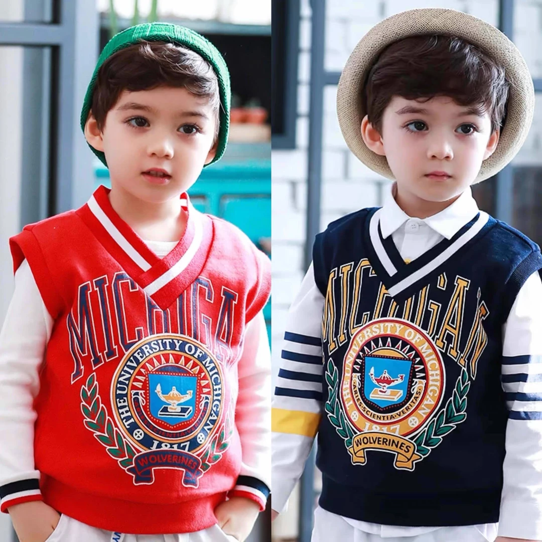 现货折扣大卜菜韩国进口童装秋洋气鸡心领学院风字母针织马甲背心