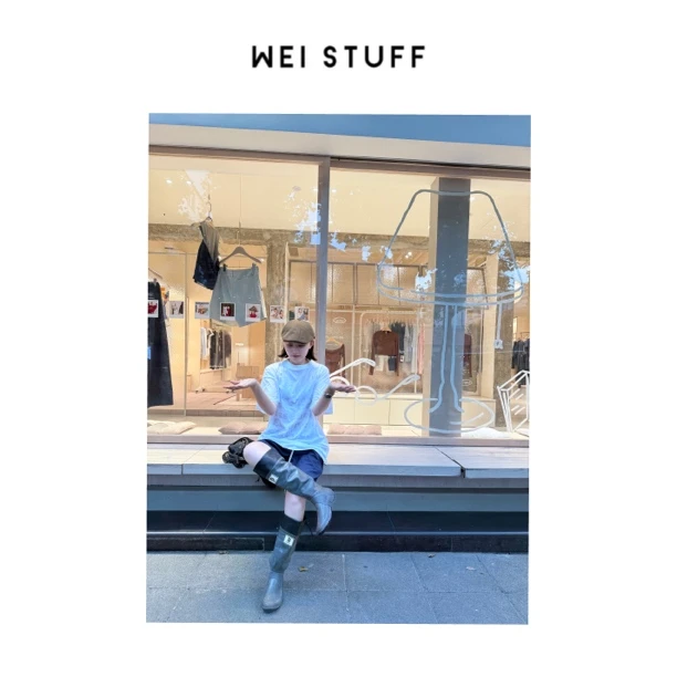 WEI STUFF  “松弛极简” 时尚百搭100棉渐变字母印花短袖T恤 9614