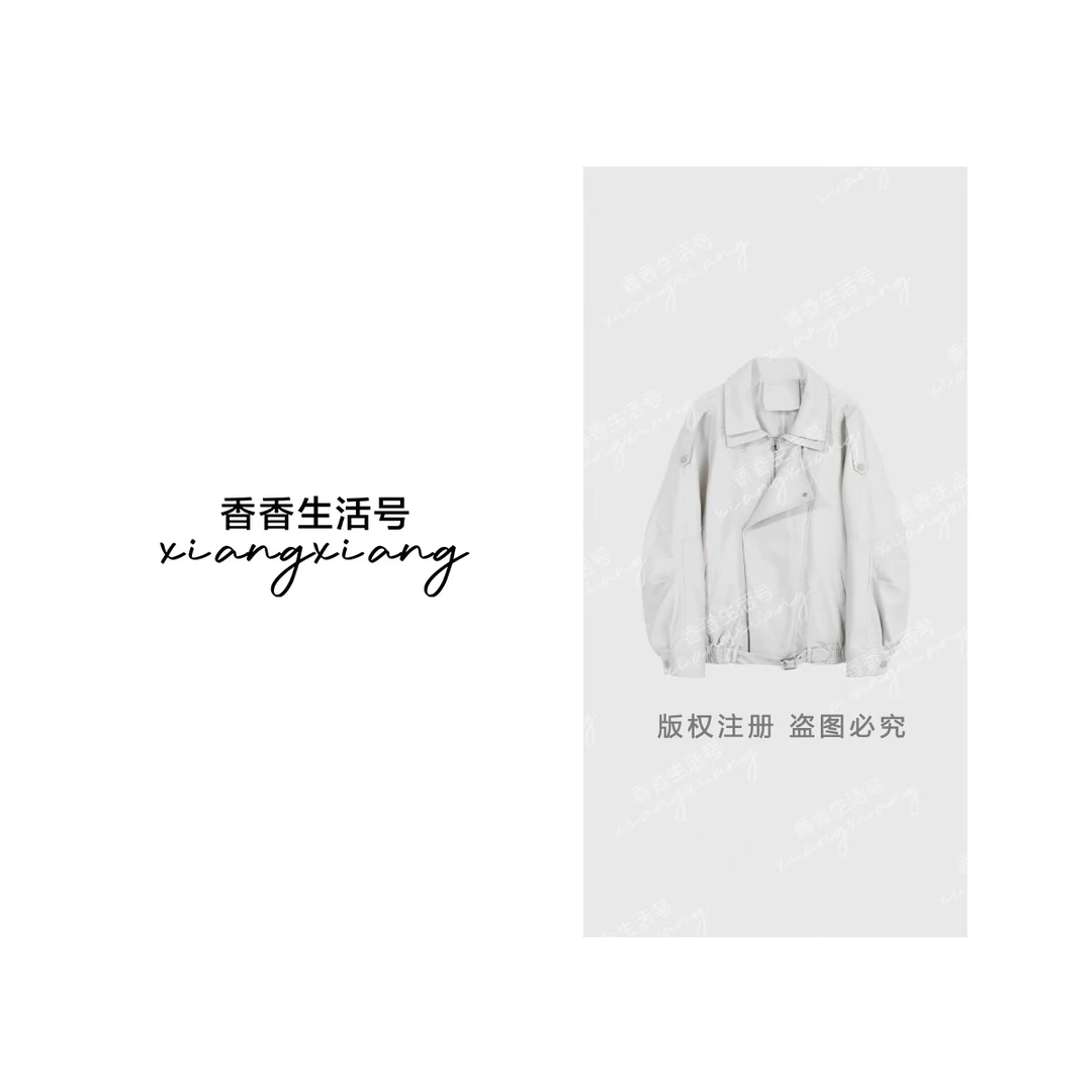 “旷野机车”高端肌理感阔版双领皮衣女春秋时尚宽松8873