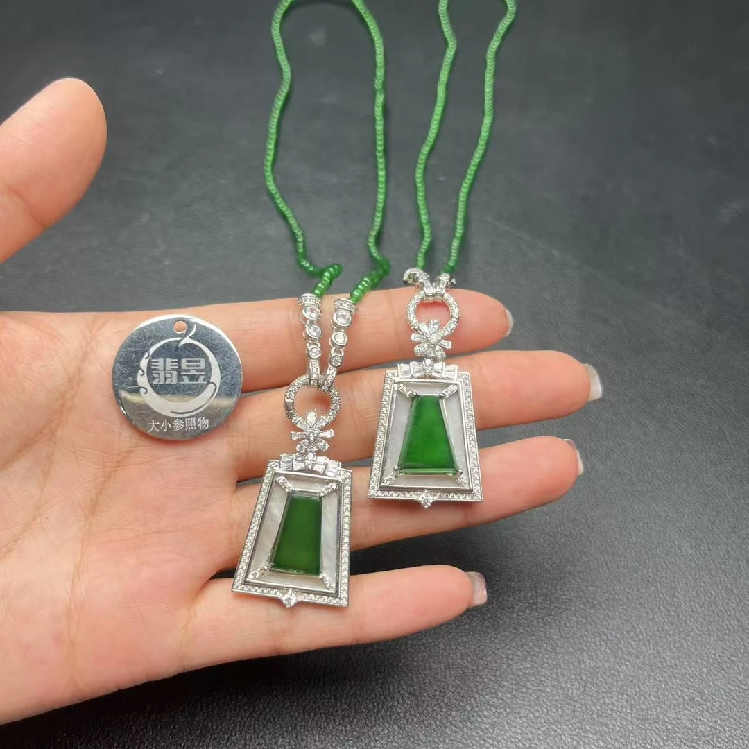 翡昱-N11-15493-天然A货翡翠无事牌吊坠s925银镶-多样性发其一-D