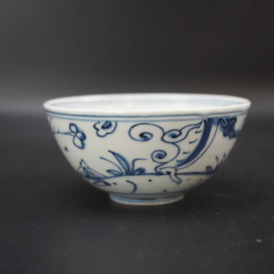 Lot.25110437明万历青花花鸟纹碗 高：约5.8cm直径：约12.8cm