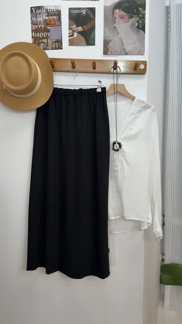 夏季高腰中长款垂感显瘦后开叉半身裙#8375