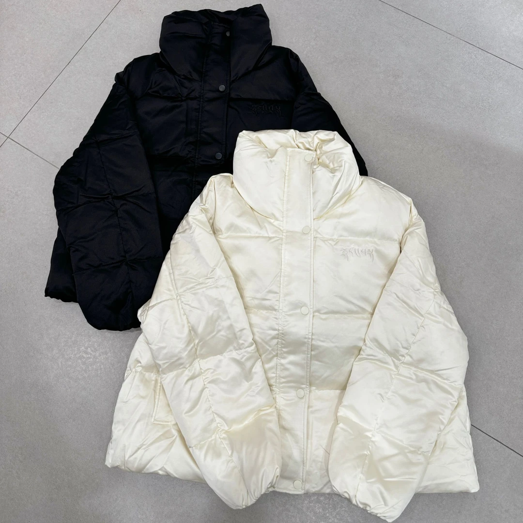 1055#冬季新款欧洲站立领羽绒服女简约洋气刺绣保暖鹅绒服