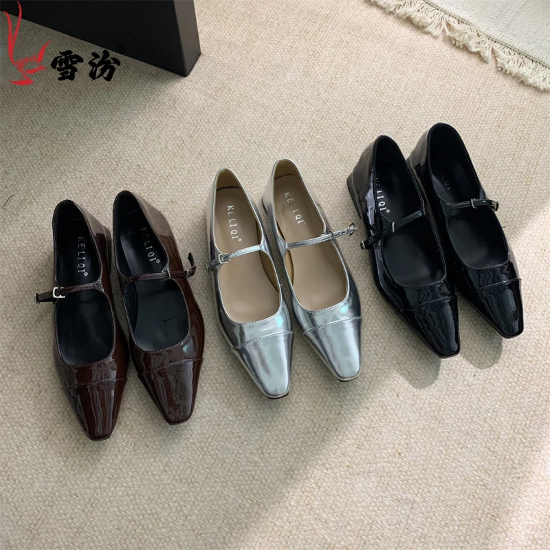 复古玛丽珍法式小众黑色尖头漆皮气质温柔百搭浅口高跟鞋女鞋子