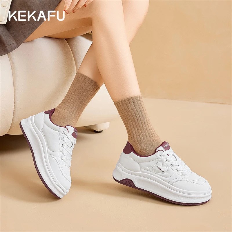 KEKAFU/珂卡芙2024新款圆头系带舒适百搭厚底运动休闲小白鞋女鞋