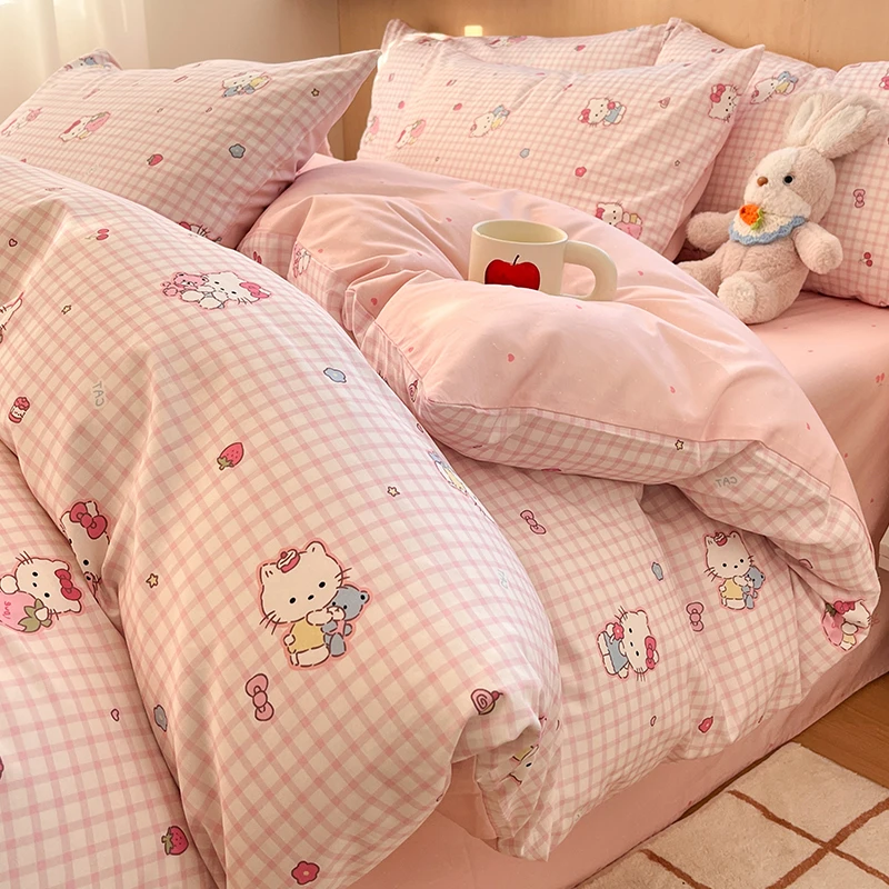 可爱卡通猫咪纯棉四件套全棉新款女孩床单被套床上用品三件套家纺