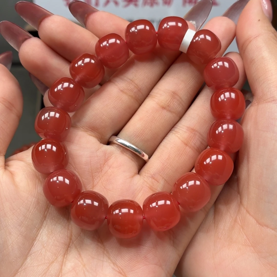 南红玛瑙未镶嵌手串原矿保山南红大黑洞水红手串卡12.8