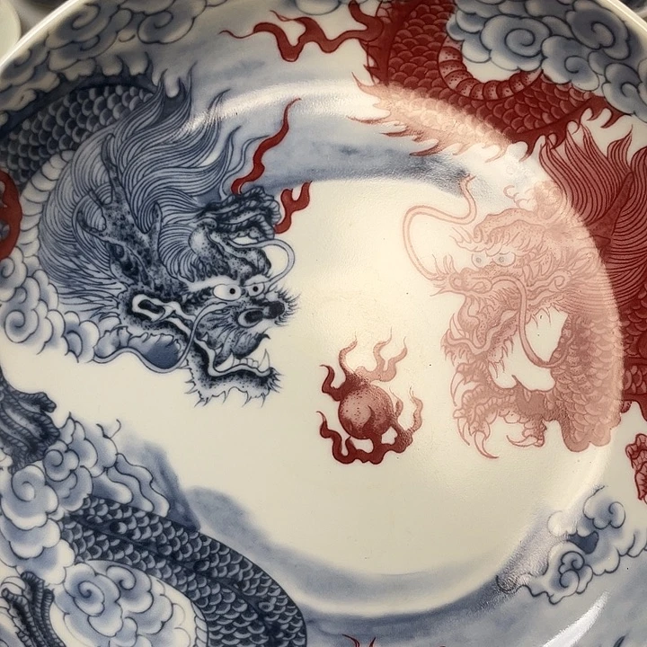 瓷片景德镇双龙戏珠大壶承新款