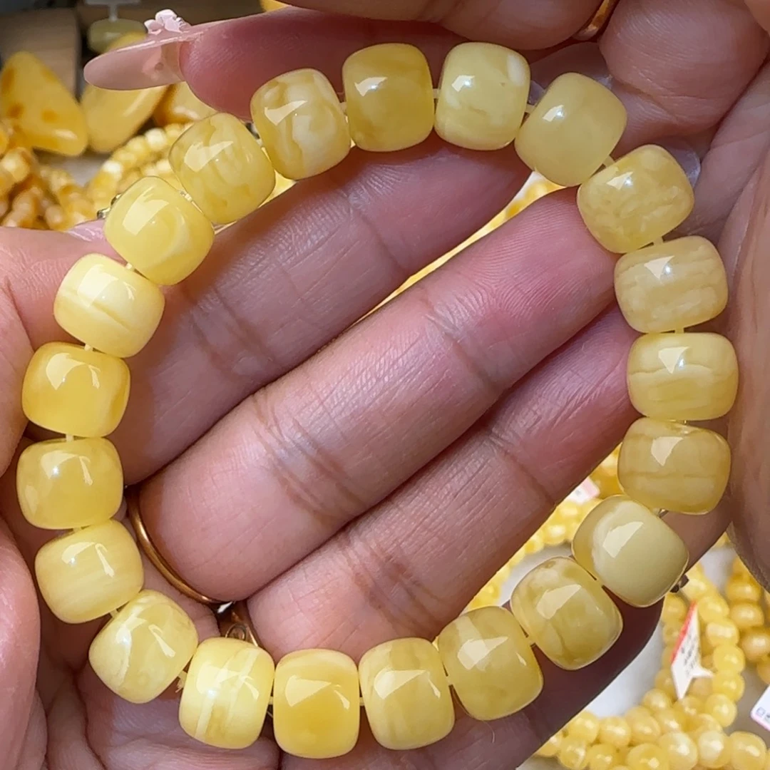 蜜蜡未镶嵌手链白花老型手串