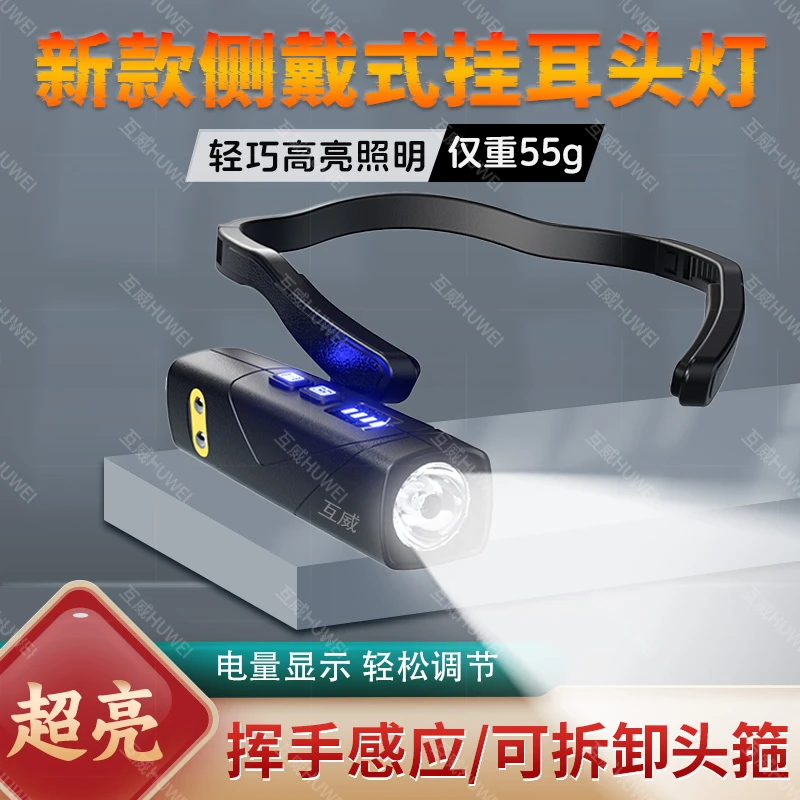 【久戴不勒头】超轻挂耳头灯户外夜钓照明电筒感应超亮头戴灯长续航