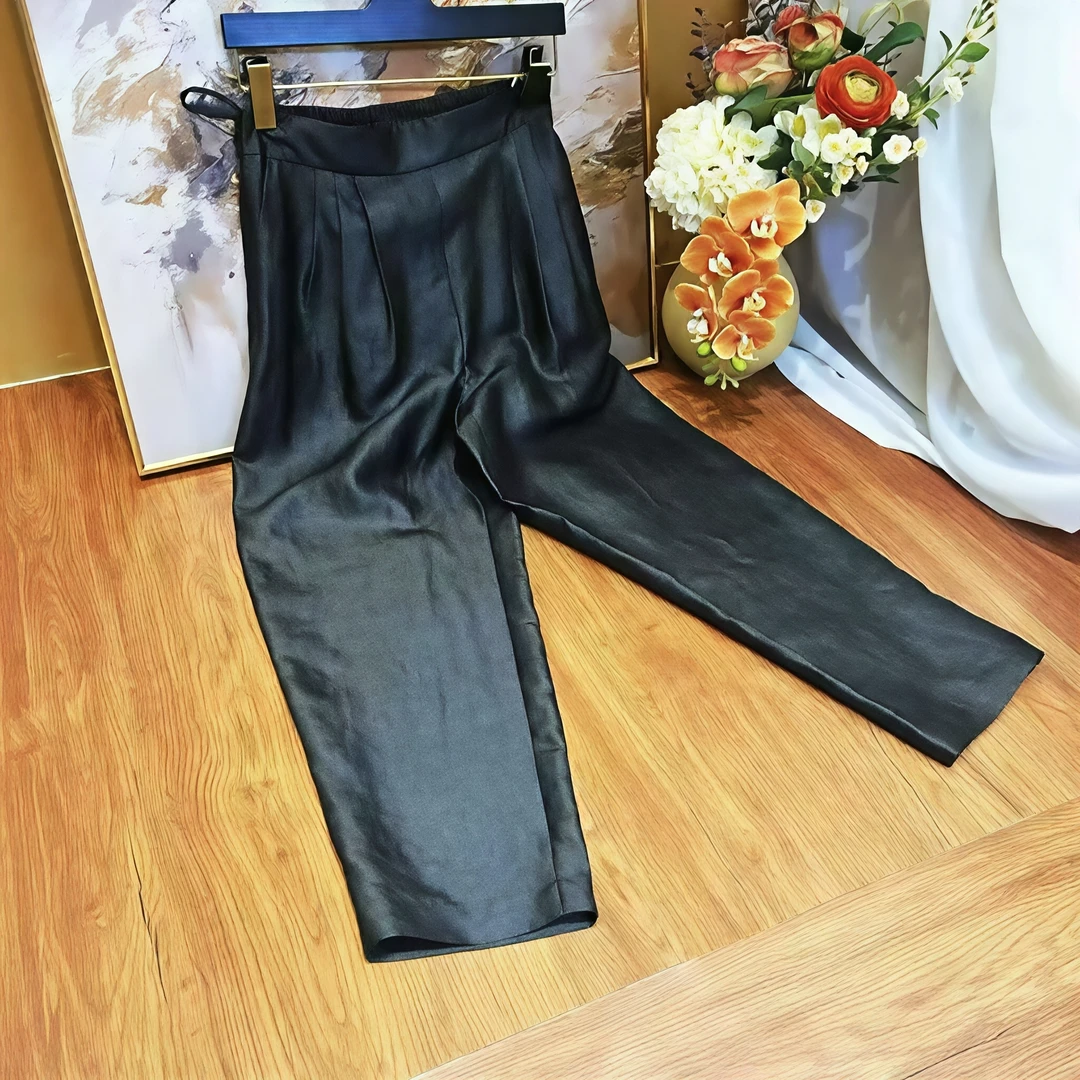 【碎月痕】国风香云纱桑蚕丝龟裂纹平油龟黑色裤子YF58显瘦秋季气质