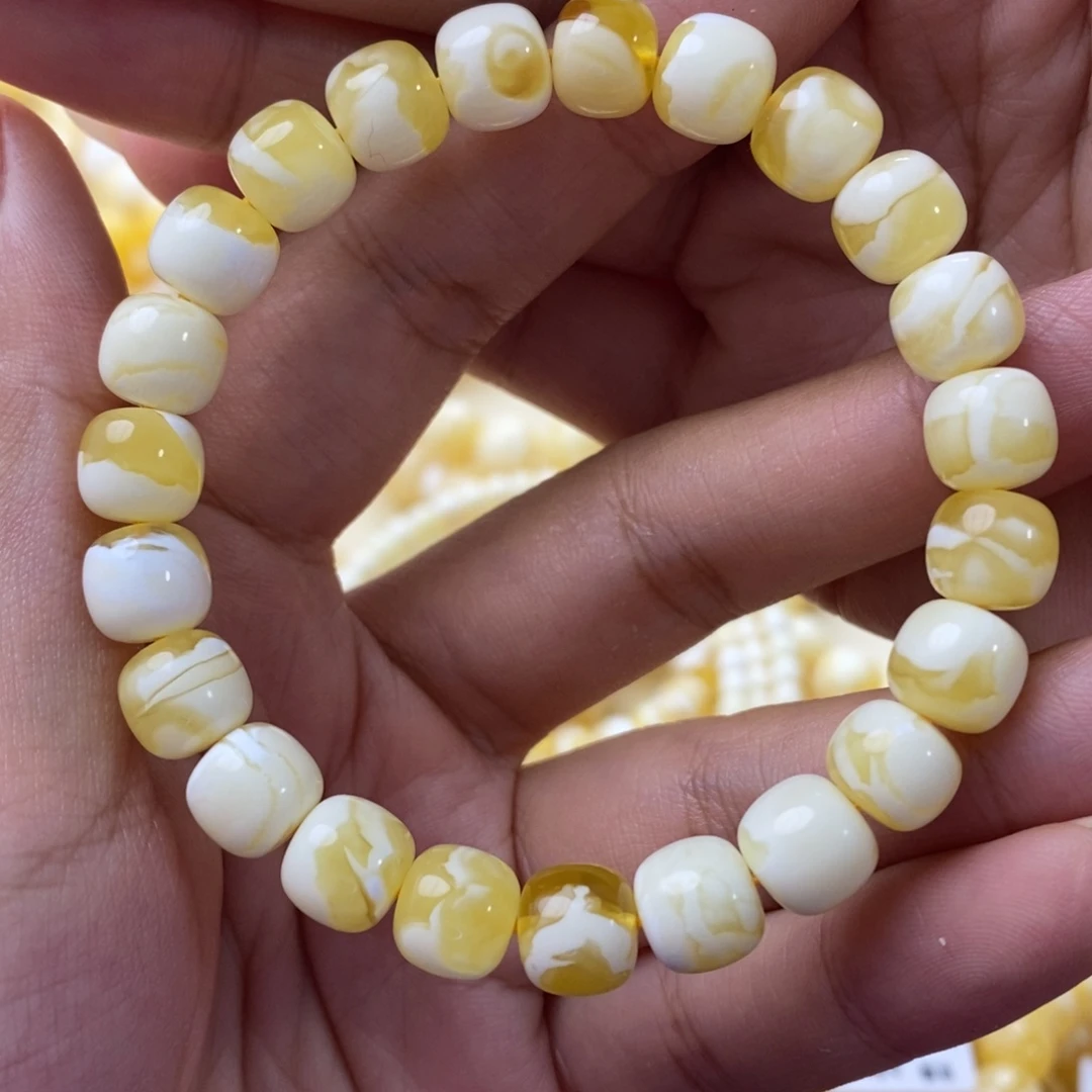 琥珀未镶嵌手串9m同料金瓷白
