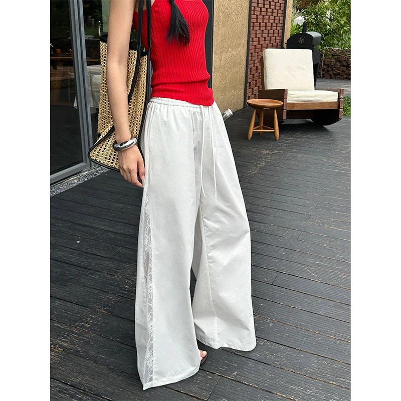 VENUIE【午后序章】蕾丝拼接设计感小众高腰阔腿宽松休闲裤22121