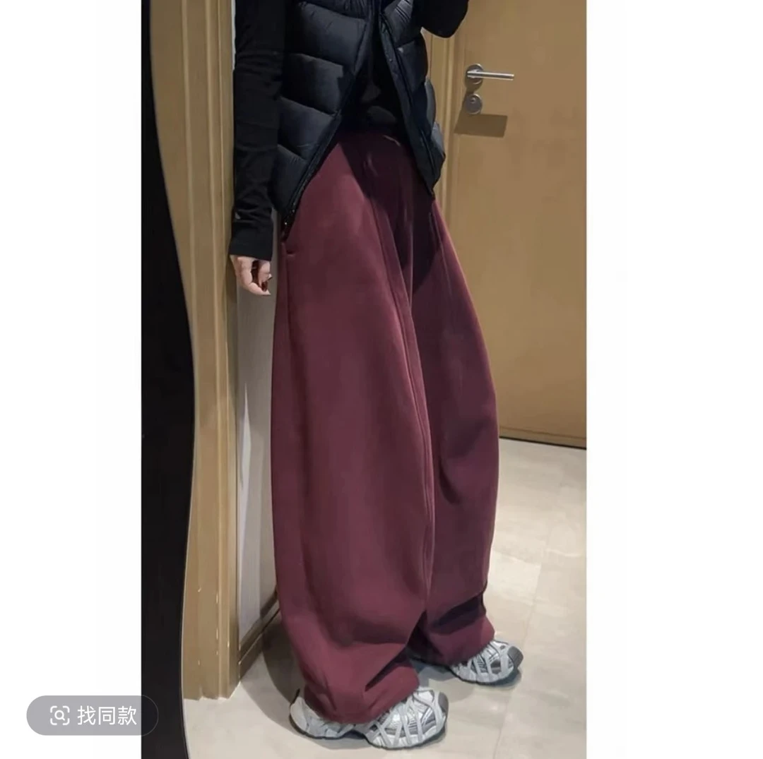 2025欧货新款加厚加绒松紧腰宽松女冬季无廓形弯刀阔腿气球裤女