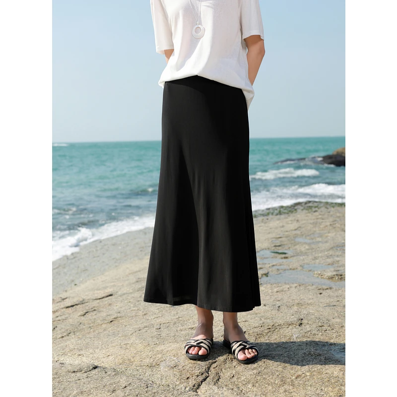 【针织裙亲肤透气】三彩2025夏季新款半身裙高腰A字鱼尾长裙女薄M