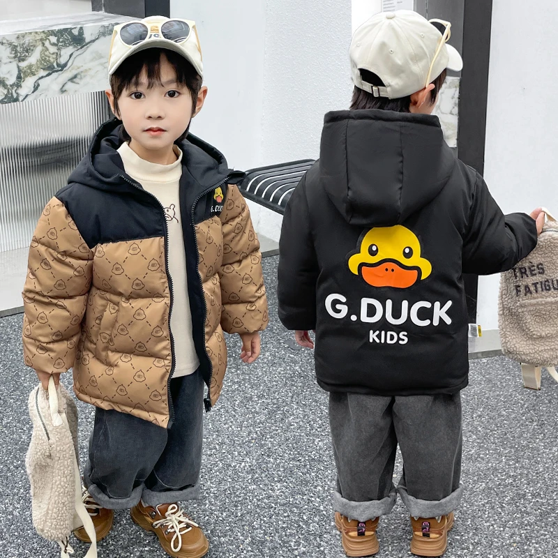 正品小黄鸭儿童棉服加厚双面穿宝宝男童女童冬装外套新品