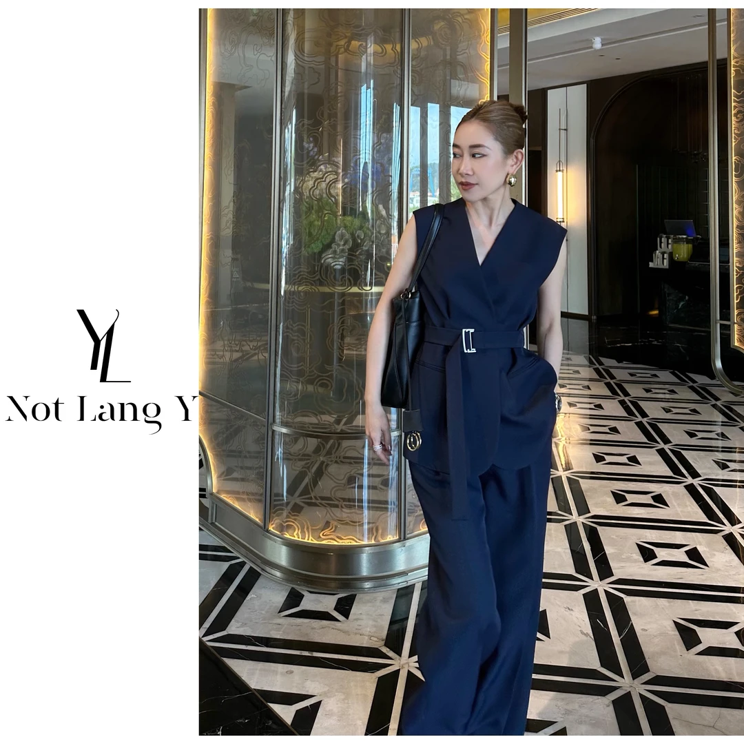 LangY 夏季新款气质无袖背心搭配直筒裤女款套装