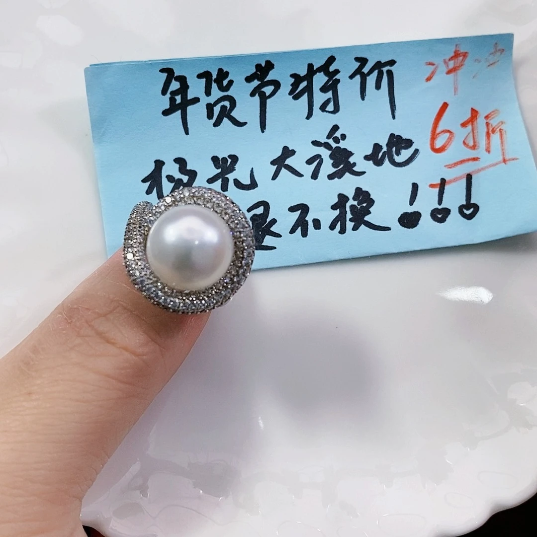 淡水珍珠不退不换特价馒头珠戒指银S925镶嵌