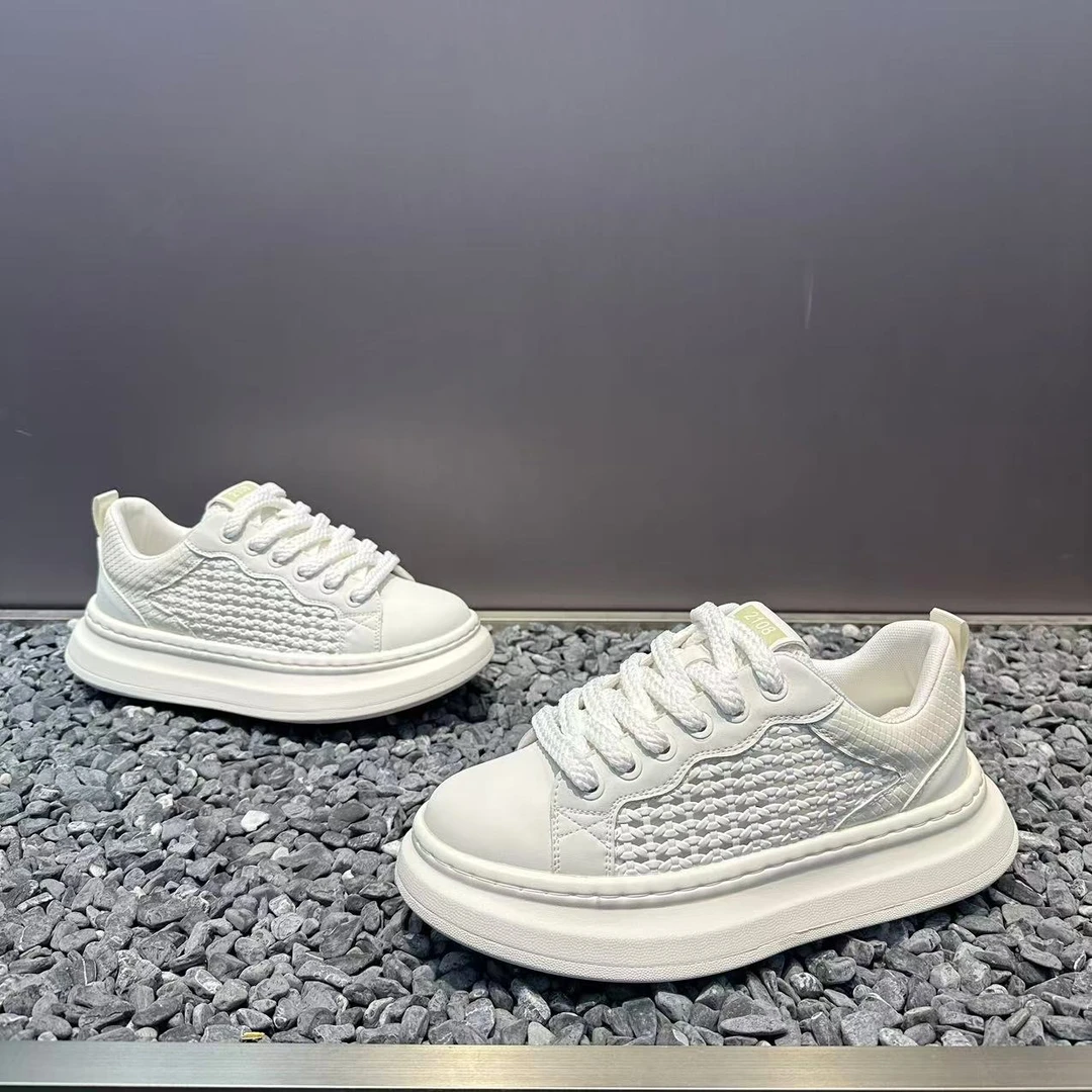 男士百搭时尚网面镂空编织透气低帮厚底增高老爹鞋舒适软底休闲鞋