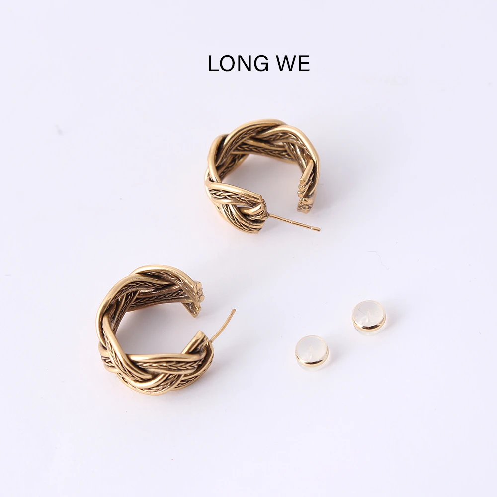 铜合金耳饰 编织复古耳钉 925银针电镀气质轻奢耳钉WE24015无