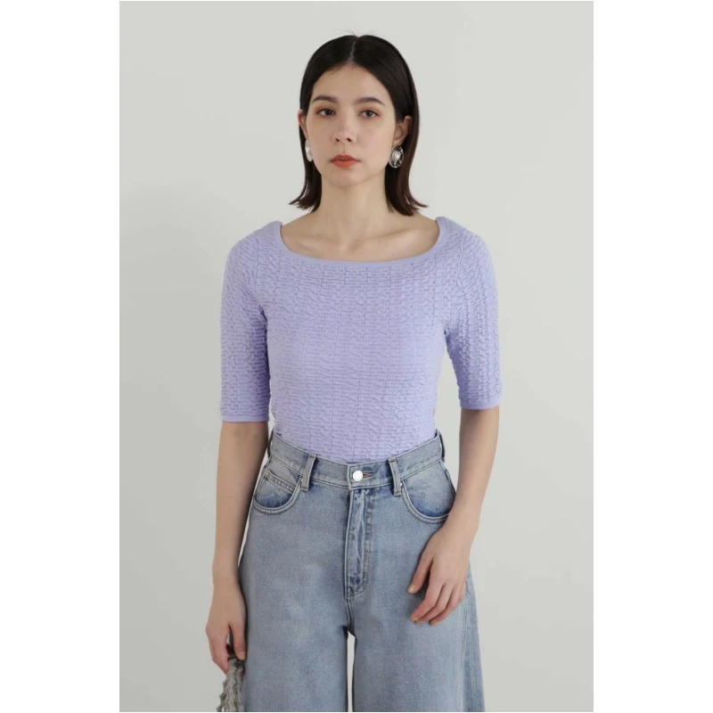 【Montendre】 夏季新款 J 时尚修身纯色凹凸感方领针织衫