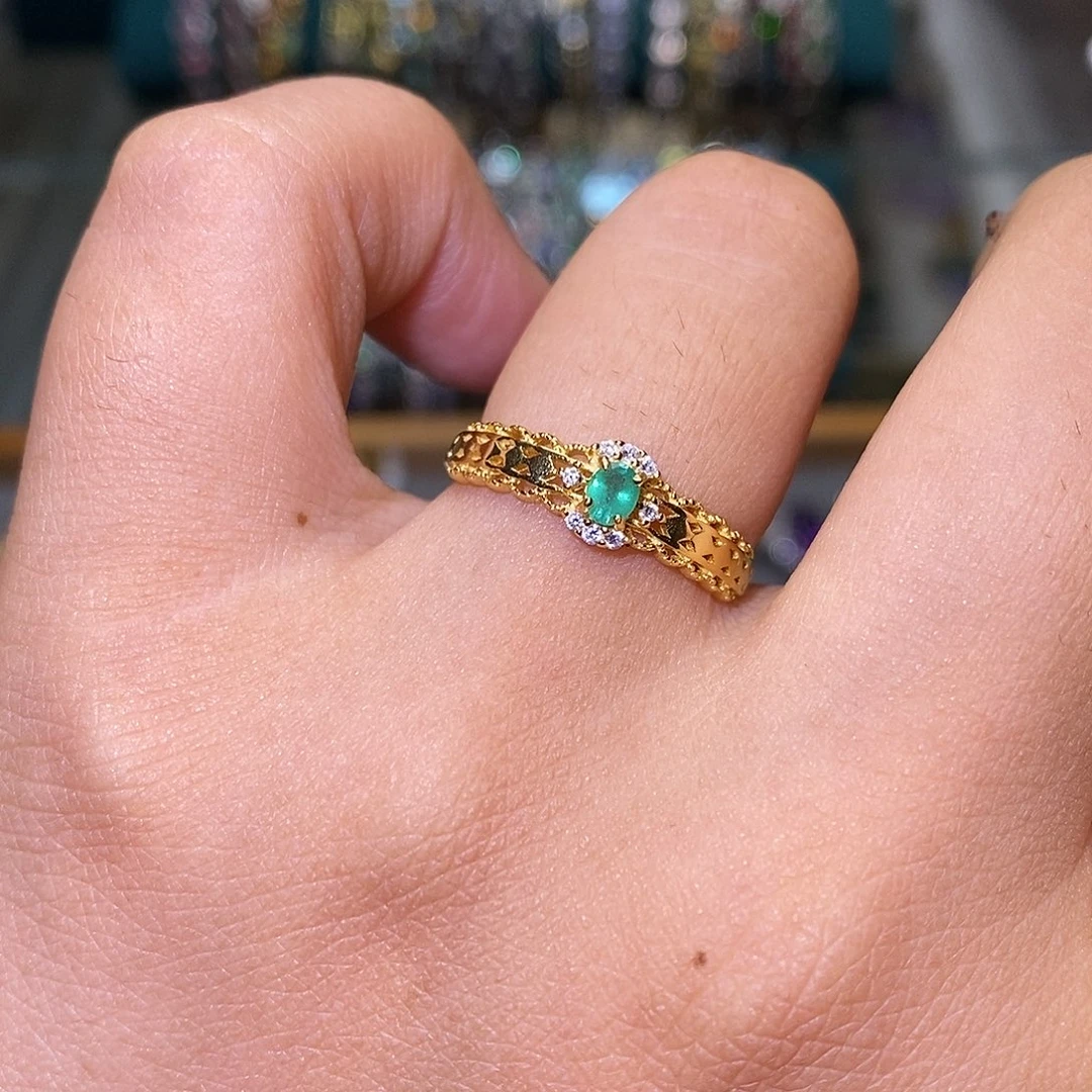 祖母绿戒指银S925镶嵌