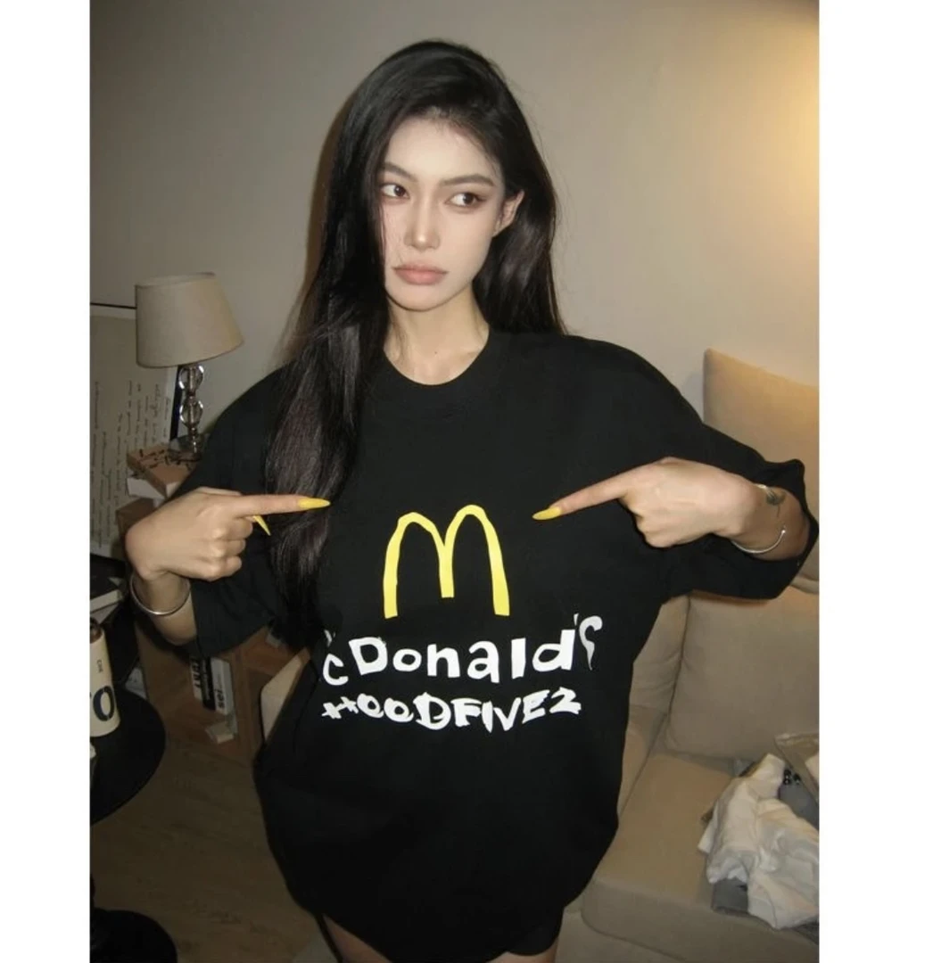 黑色字母纯棉t恤女短袖夏宽松oversize美式复古显瘦潮牌情侣上衣