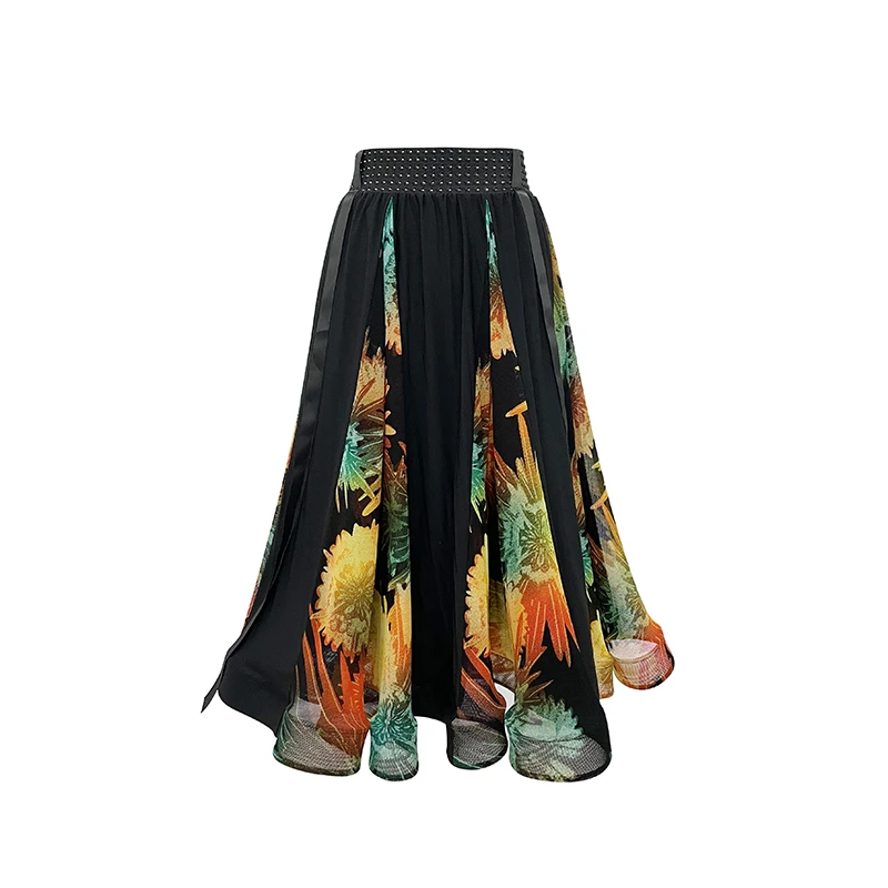 新款时尚雪纺大摆长裙休闲百搭半身裙子印花Q8321