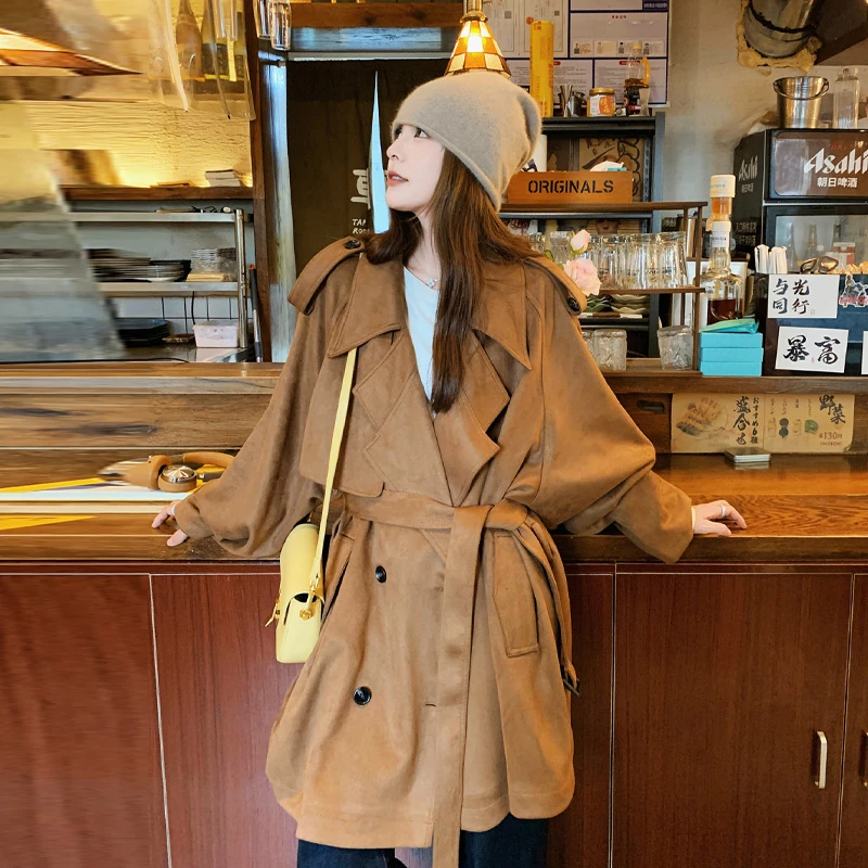 风衣女款秋季新款复古时髦洋气气质风衣外套女短款鹿皮绒女士