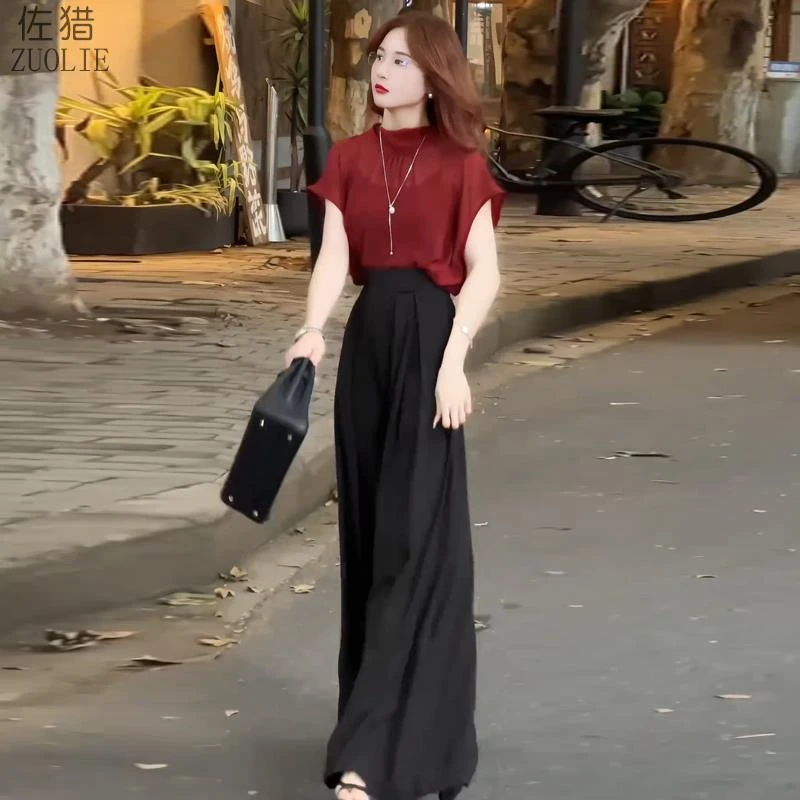 时尚御姐气质女神范时尚套装女2025夏季新款轻薄上衣高腰阔腿裤两