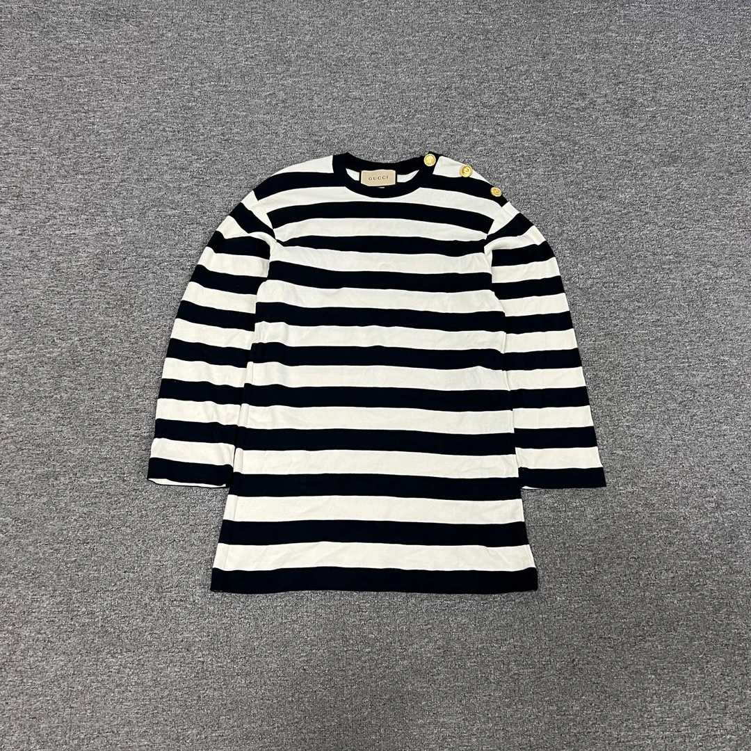 99新 GUCCI/古驰 Gucci 金扣条纹连衣裙