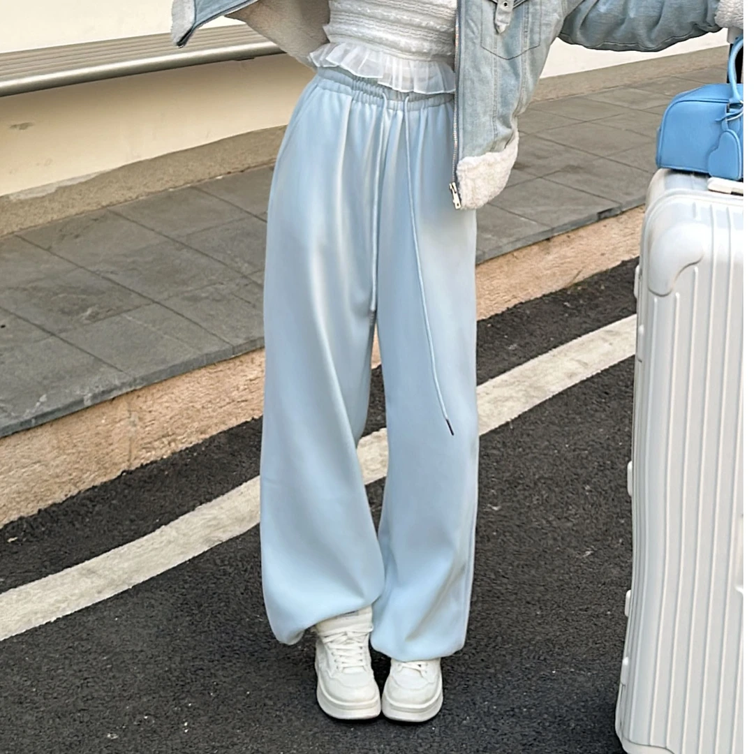 【HuiHui】韩版高腰直筒阔腿休闲裤加绒加厚束脚卫裤（A1228）