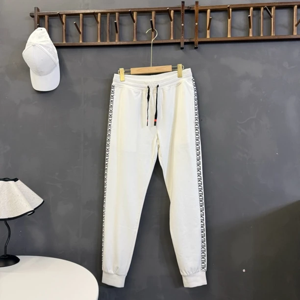 A20094K三色侧边字母毛圈螺纹裤脚百搭休闲裤