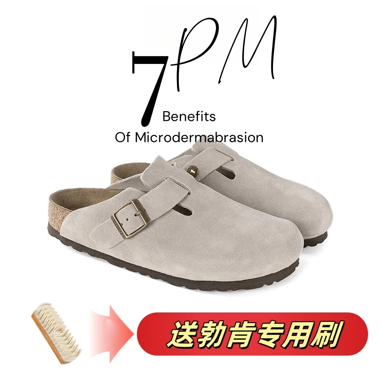 25夏季真皮软木底足弓支撑外穿半拖男女博肯平底一脚蹬秋冬勃肯鞋