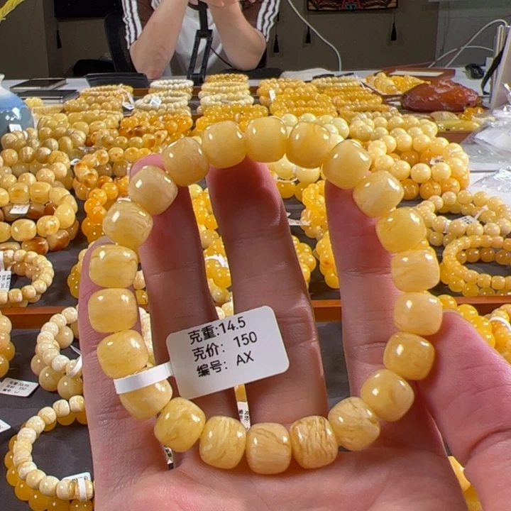 手串蜜蜡未镶嵌10.3mm俄料虎皮纹同料手串ax