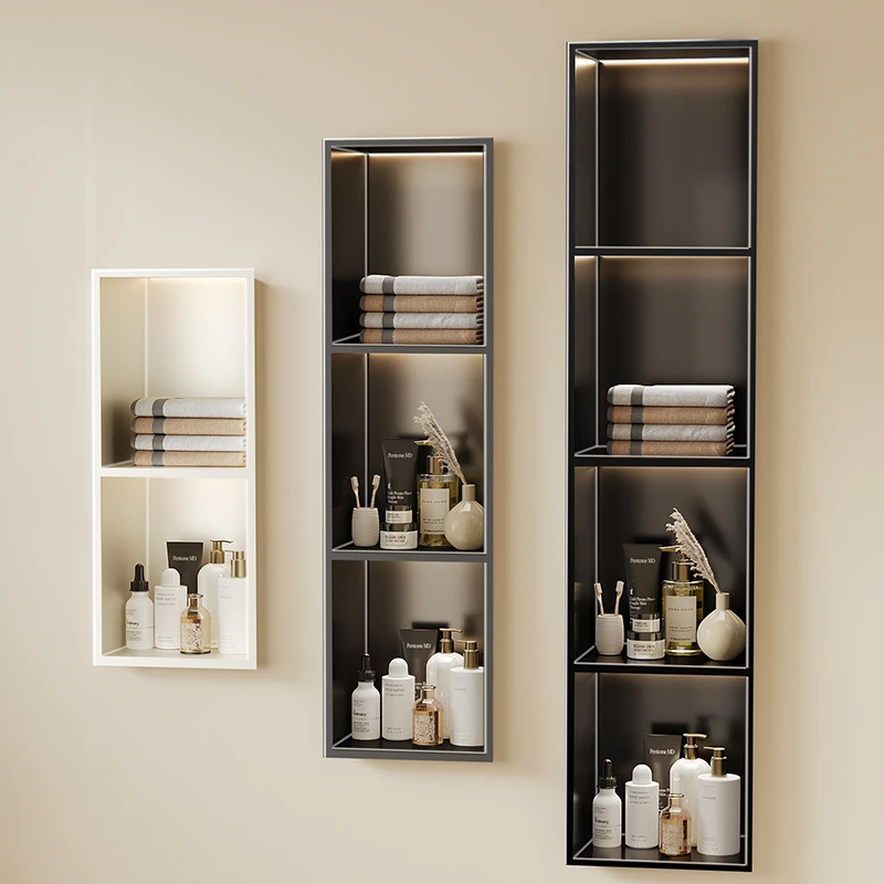 百悍不锈钢壁龛嵌入式卫生间置物架打孔浴室架厕所浴室手机放置台