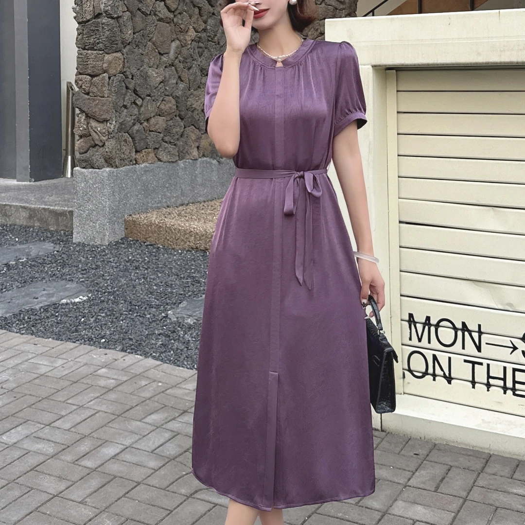 无印心匠B15228-1 气质&提花系带显瘦中长款夏季连衣裙K421