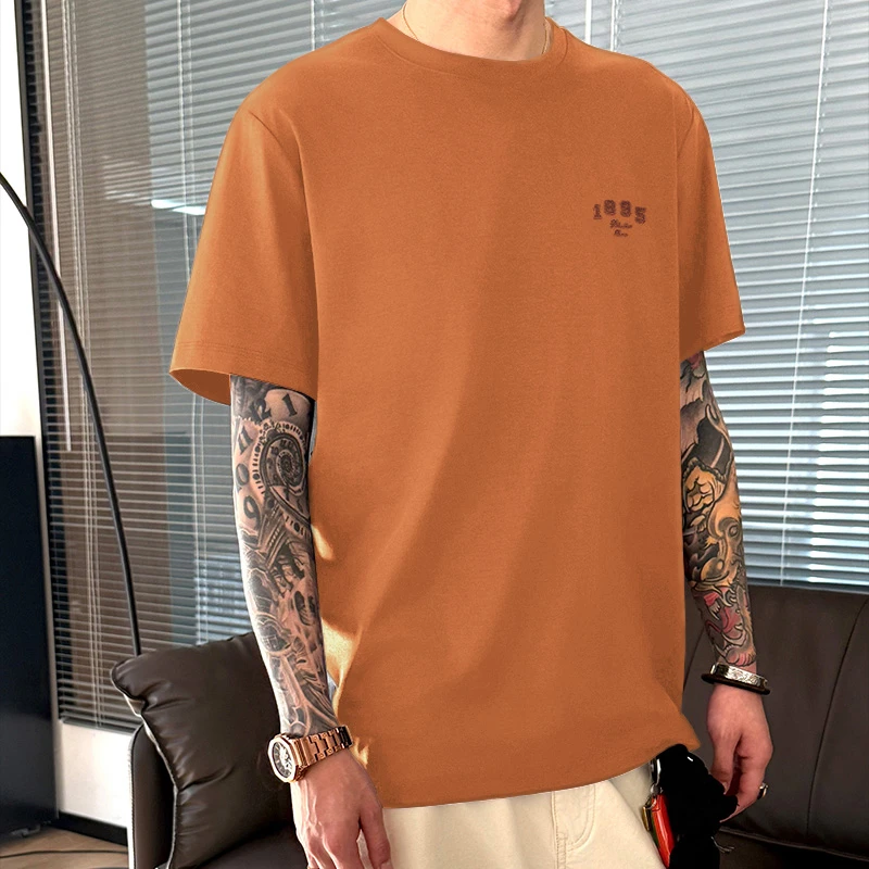 立体数字印花短袖男士T恤2025夏季新品圆领正肩宽松休闲体恤衫