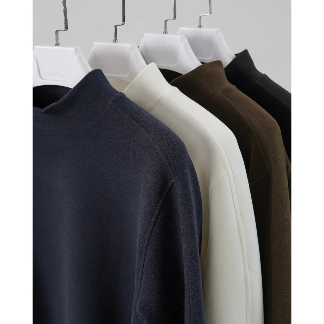 空气层羊毛衫半高领亲肤德绒抓绒长袖打底衫男秋冬保暖卫衣内搭男