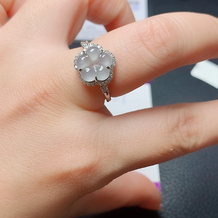 银S925镶嵌戒指翡翠天然翡翠银戒指