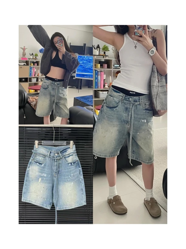 陈堡堡【霸总的泼墨画】自带腰绳中古做旧牛仔中裤