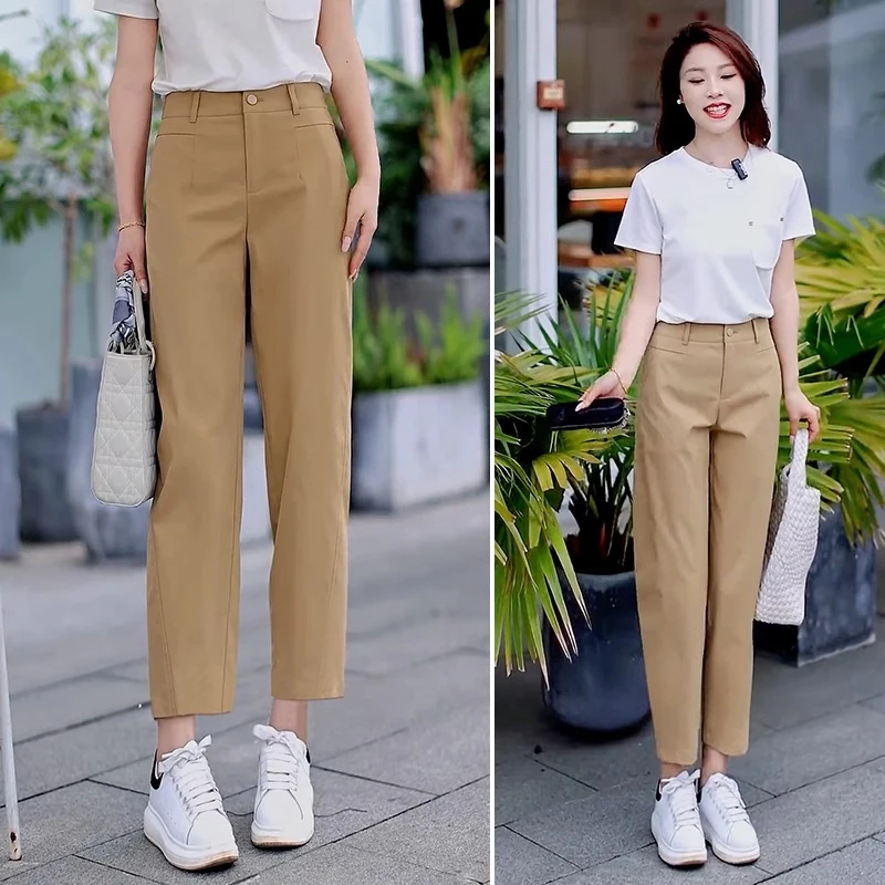 冰丝休闲裤女薄款夏季西装裤2025新款小个子八分裤高腰直筒烟管裤