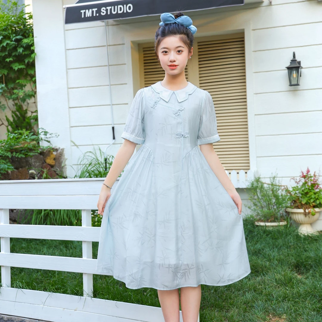 夏季新款女童中国风复古连衣裙初高中长裙文艺显瘦zb5843田范KIDS